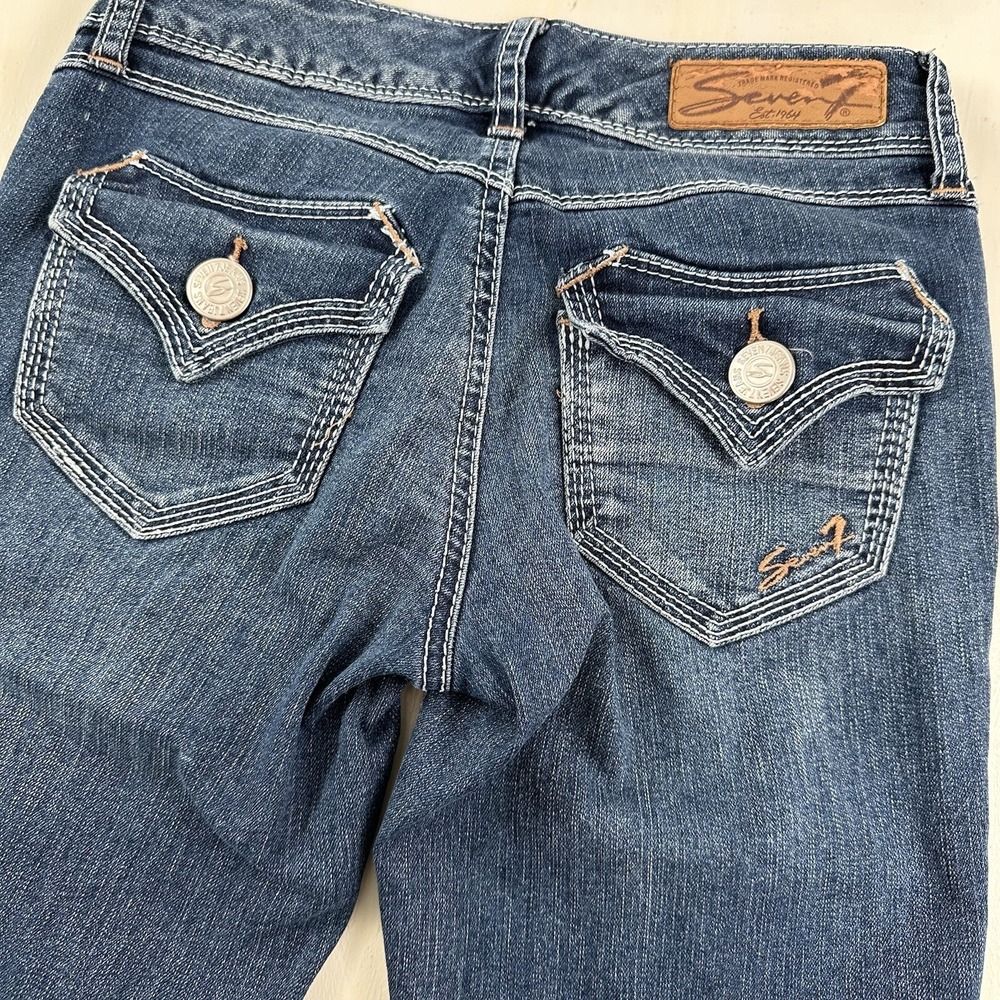 Seven 7 Womens Rocker Slim Jeans 26x27 Blue Stretch Flap Back Pockets Tag Sz 25